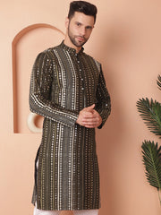 Men's Mirror Work Kurtas-KO-5055Mehndi