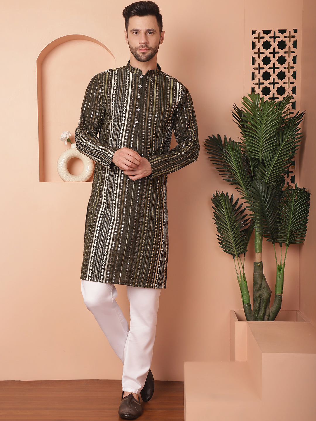 Mehndi Embroidered Men's Kurta - Indian Kurta for Men
