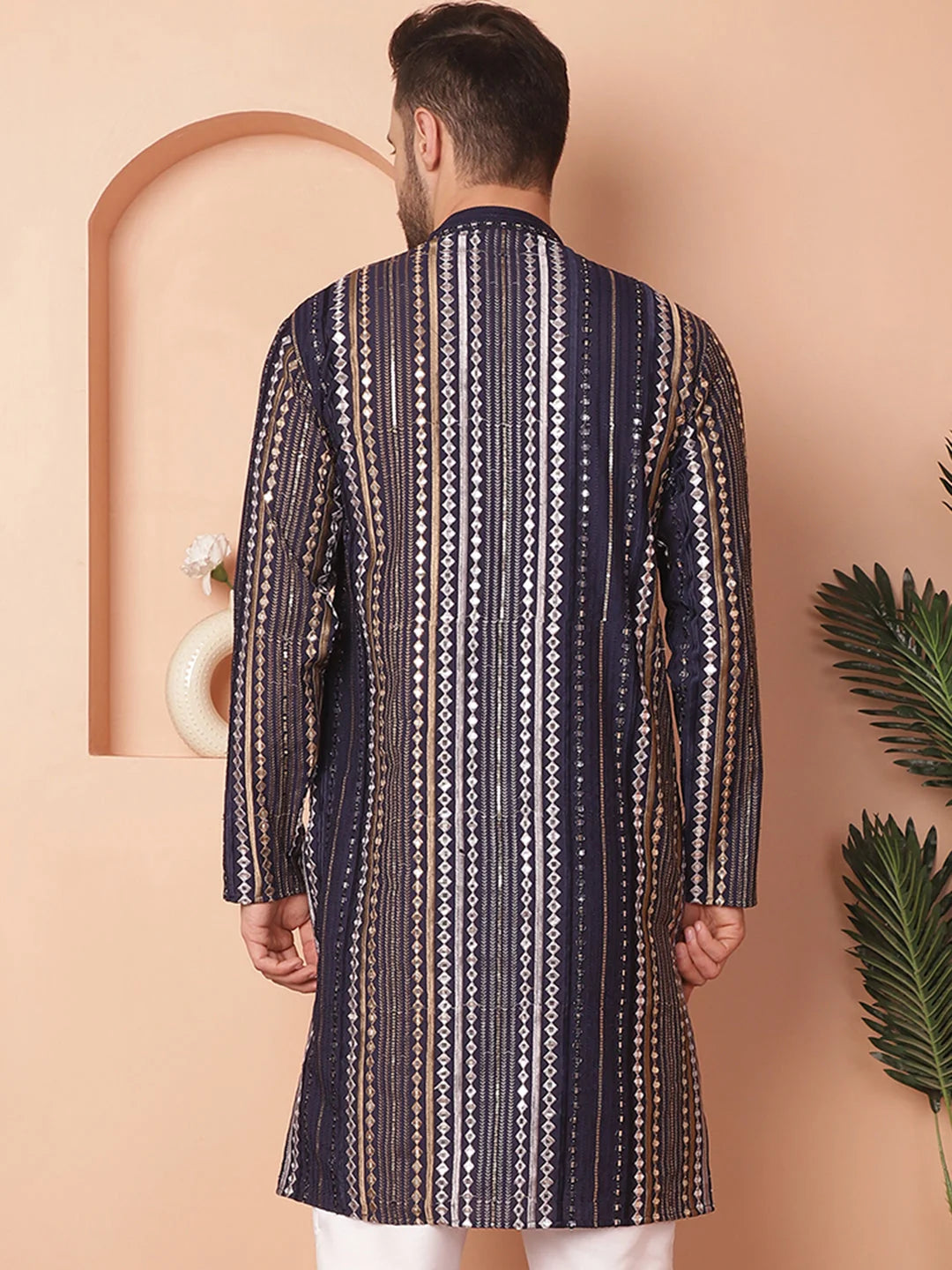Navy Embroidered Men's Kurta - Indian Kurta for Men
