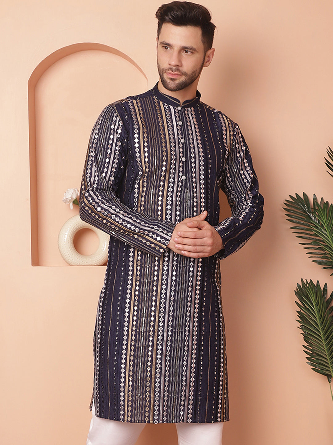 Navy Embroidered Men's Kurta - Indian Kurta for Men