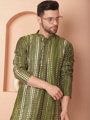 Men's Mirror Work Kurtas-KO-5055Olive