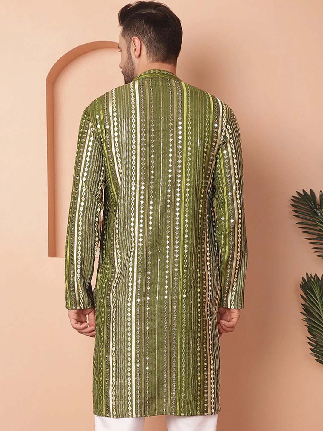 Olive Embroidered Men's Kurta - Indian Kurta for Men