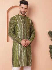 Men's Mirror Work Kurtas-KO-5055Olive