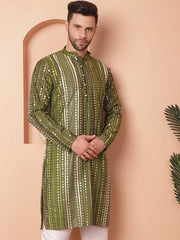 Men's Mirror Work Kurtas-KO-5055Olive