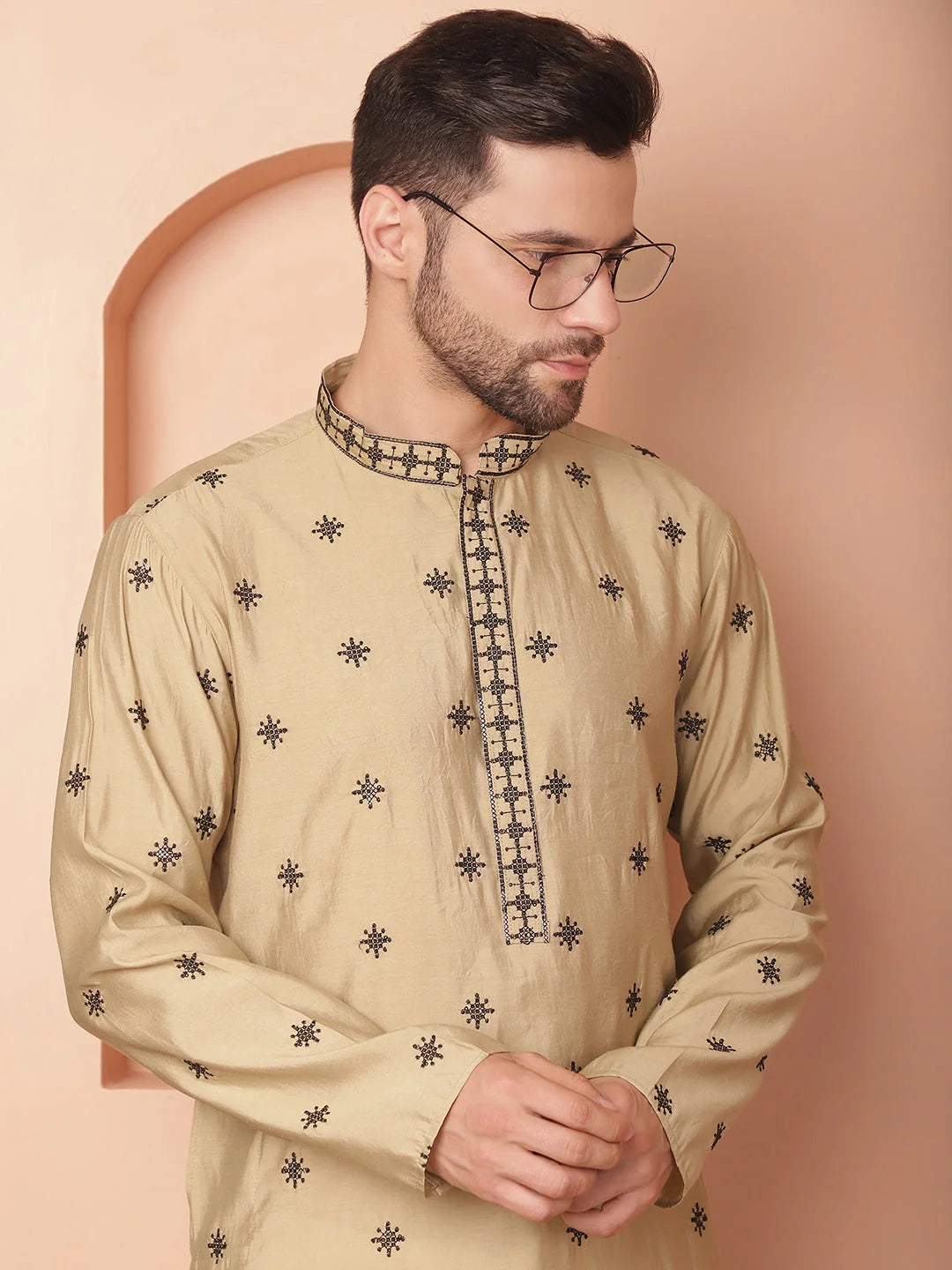 Beige Chikankari Mens Kurta - Stylish Indian Kurta for Men