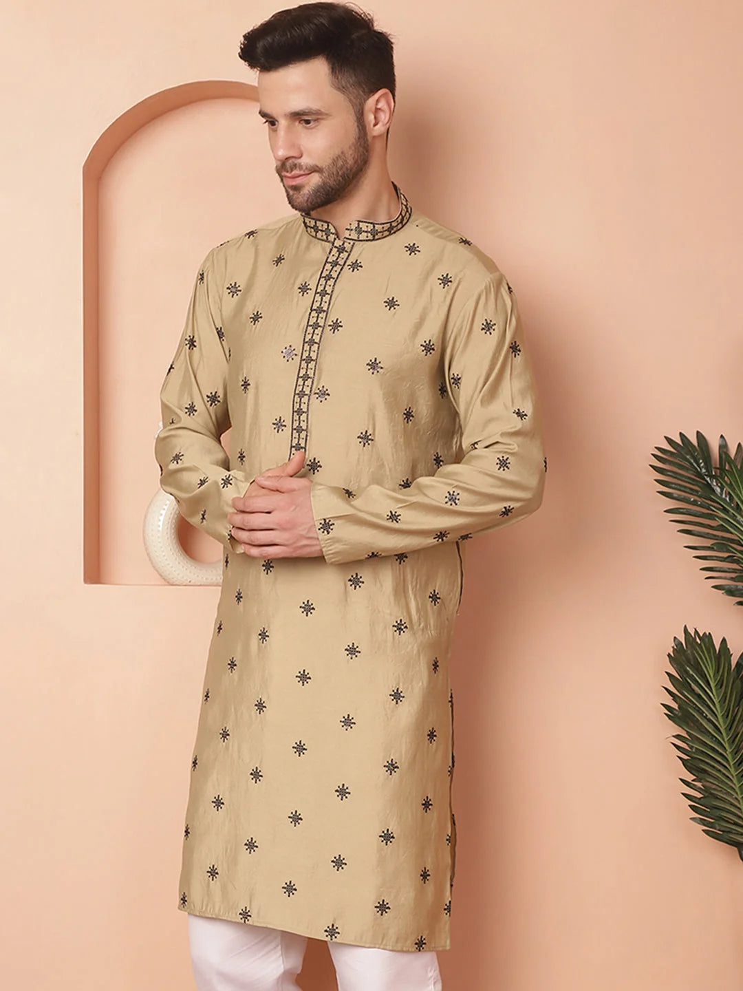 Beige Chikankari Mens Kurta - Stylish Indian Kurta for Men