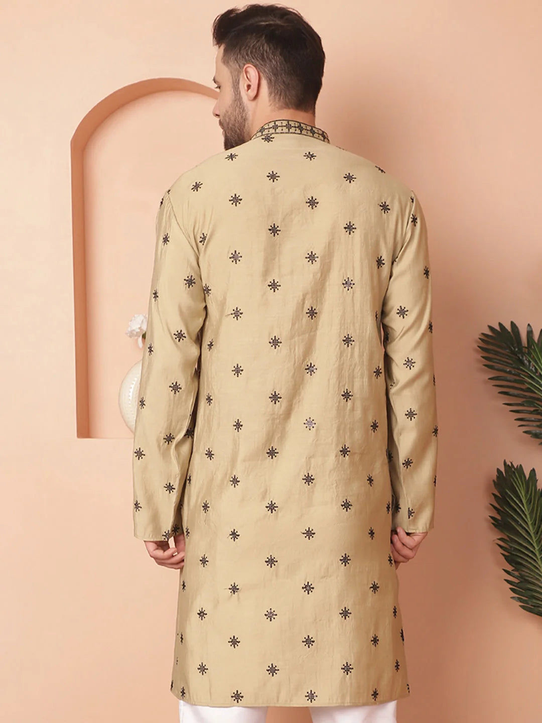 Beige Chikankari Mens Kurta - Stylish Indian Kurta for Men