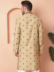 Men's Collar Chikankari Embroidered Kurtas-KO-5056Beige