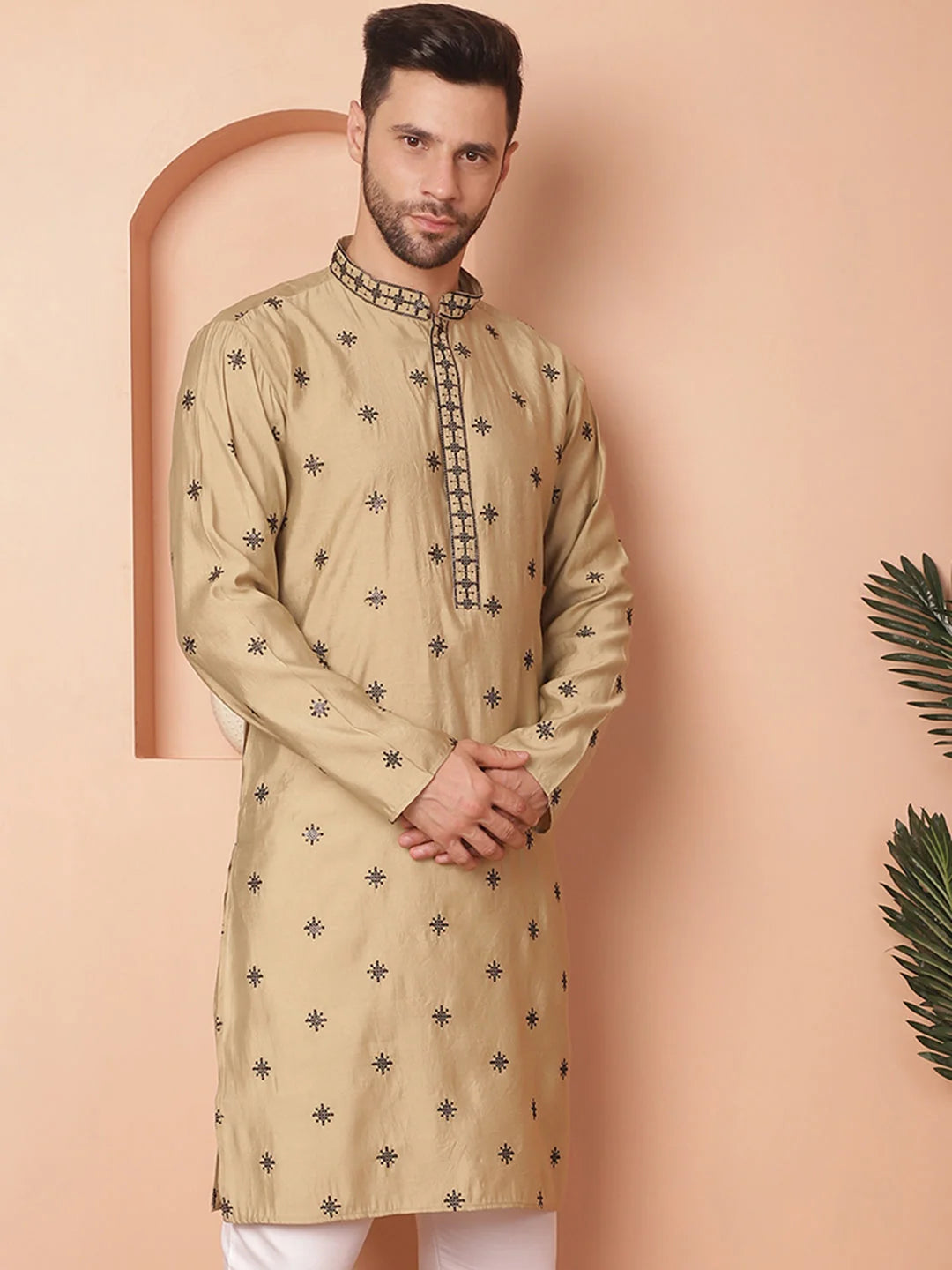 Beige Chikankari Mens Kurta - Stylish Indian Kurta for Men