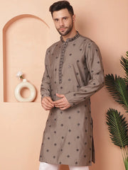 Men's Collar Chikankari Embroidered Kurtas-KO-5056Grey