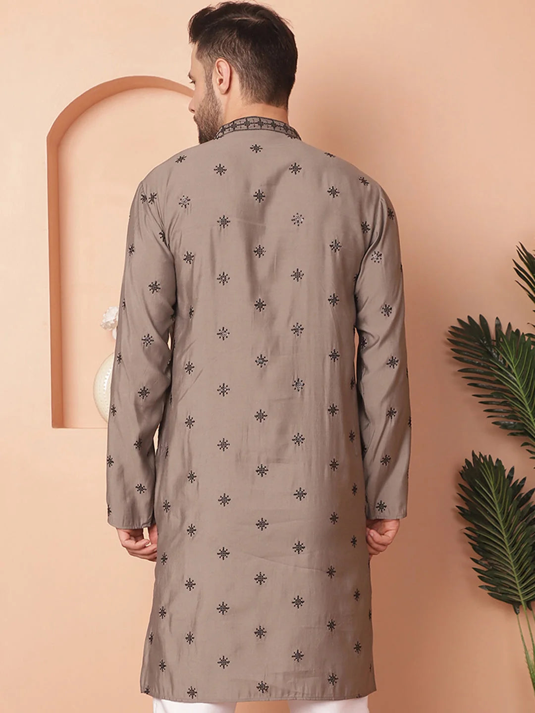 Grey Chikankari Indian Kurta for Men - Mens Kurta Available