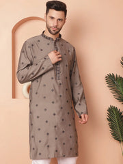 Men's Collar Chikankari Embroidered Kurtas-KO-5056Grey