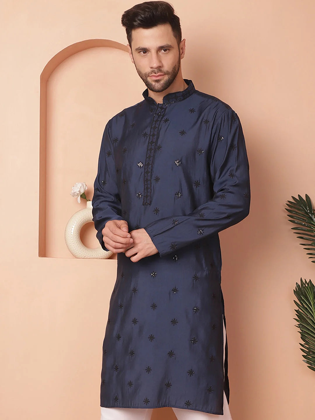 Navy Chikankari Indian Kurta for Men - Mens Kurta Collection