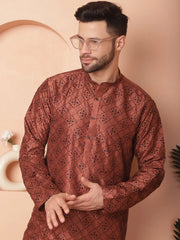 Men's Chikankari and Sequence Kurtas-KO-5057Brown