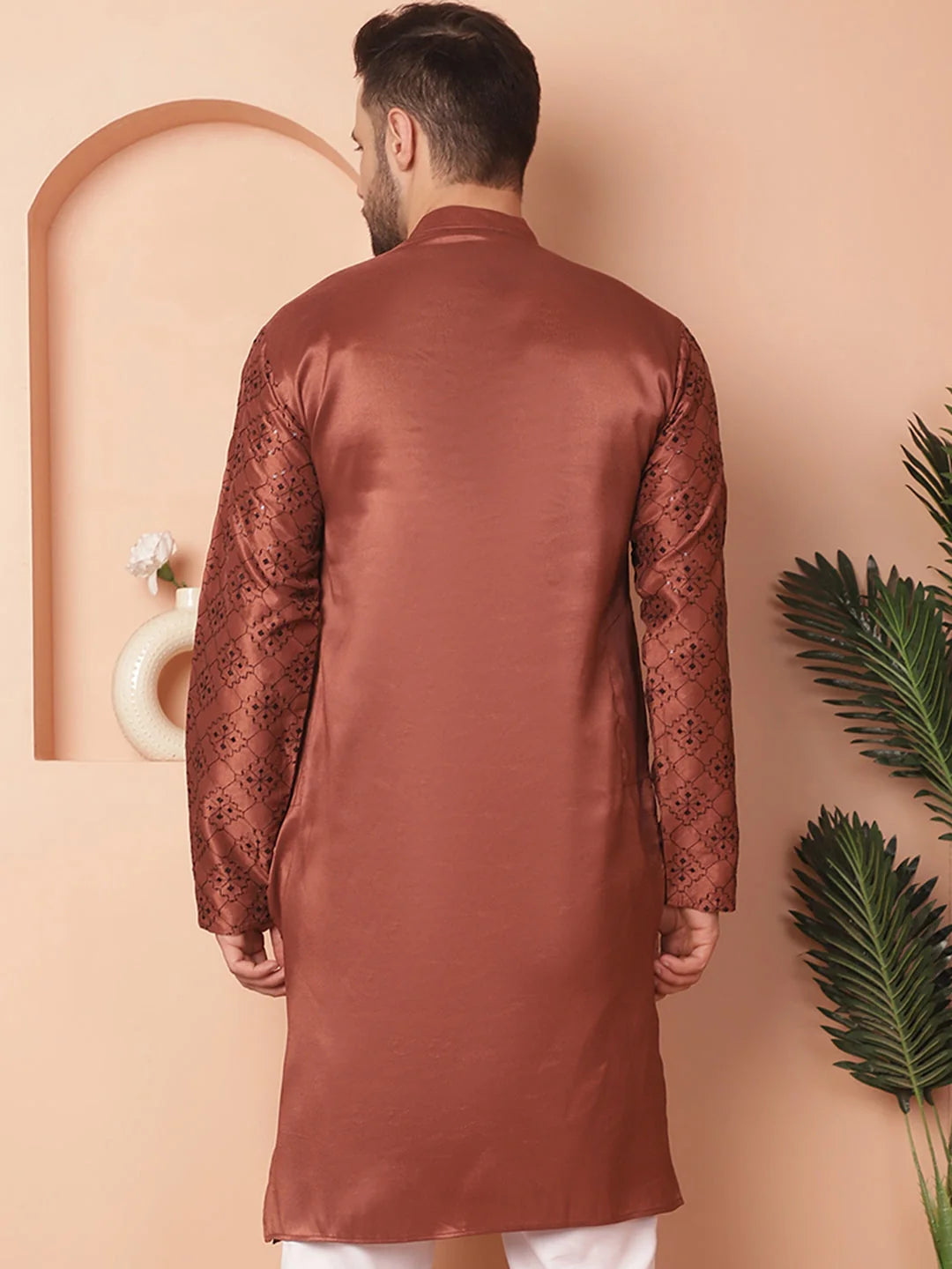 Brown Chikankari Mens Kurta - Indian Kurta for Men