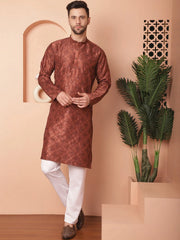 Men's Chikankari and Sequence Kurtas-KO-5057Brown