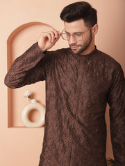 Men's Chikankari and Sequence Kurtas-KO-5057Coffee