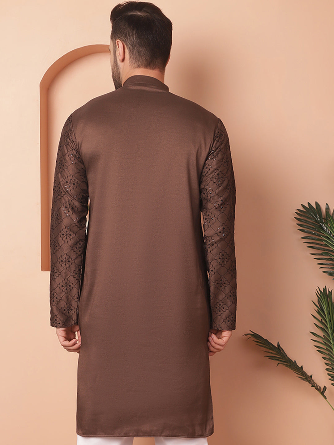 Coffee Chikankari Men's Kurta - Silk Kurta for Men