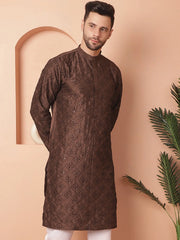 Men's Chikankari and Sequence Kurtas-KO-5057Coffee