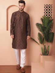 Men's Chikankari and Sequence Kurtas-KO-5057Coffee