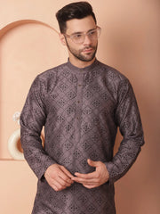 Men's Chikankari and Sequence Kurtas-KO-5057Grey