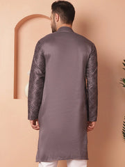 Men's Chikankari and Sequence Kurtas-KO-5057Grey