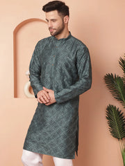 Men's Chikankari and Sequence Kurtas-KO-5057Teal