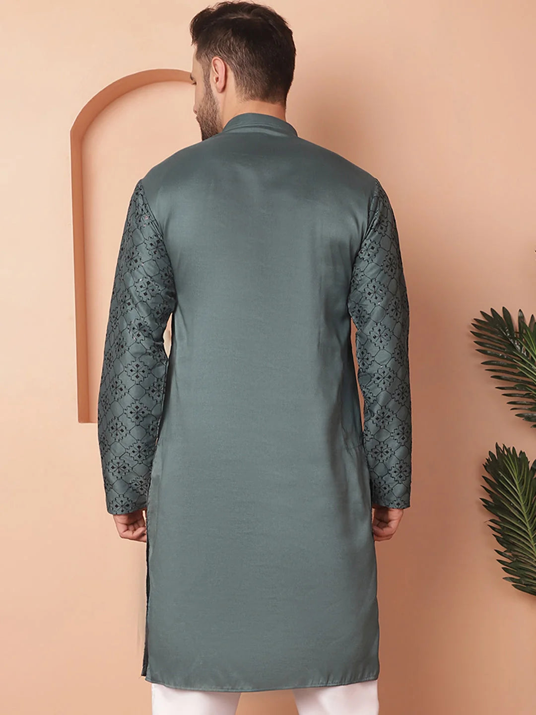 Teal Chikankari Men's Kurta - Silk Kurta for Men Online