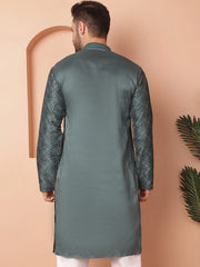 Men's Chikankari and Sequence Kurtas-KO-5057Teal