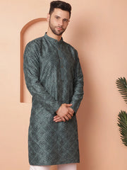 Men's Chikankari and Sequence Kurtas-KO-5057Teal