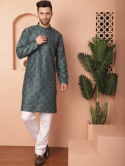 Men's Chikankari and Sequence Kurtas-KO-5057Teal