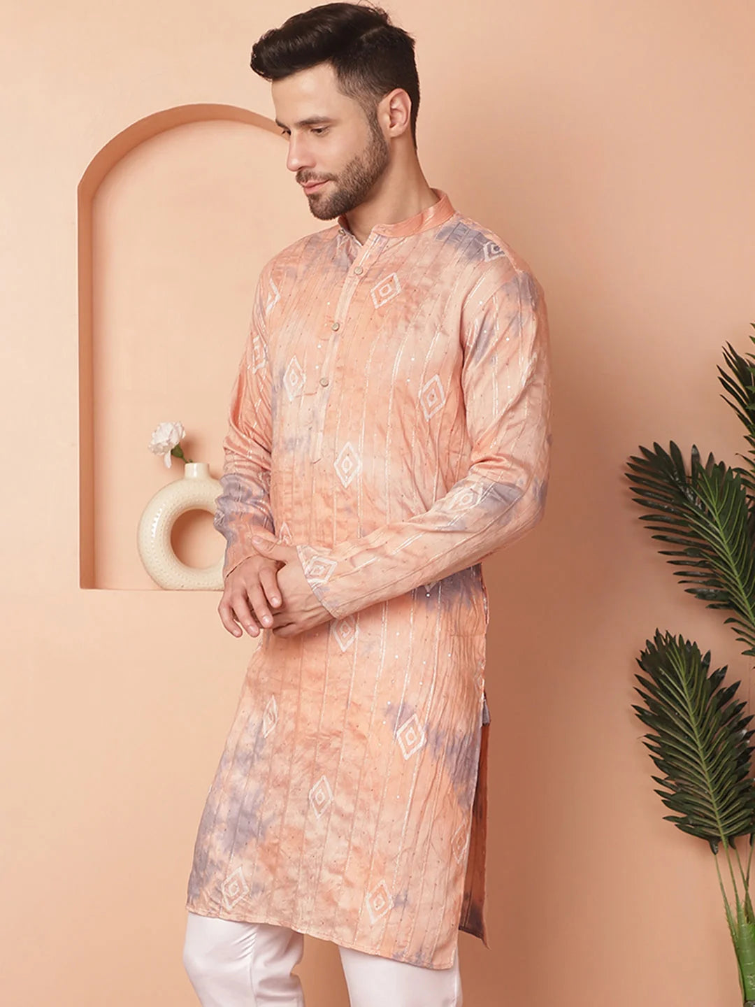 Peach Tie-Dye Men's Kurta - Indian Kurta for Men