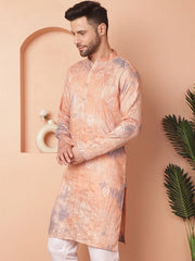 Men's Peach Tei-Dye Printed Kurtas-KO-5058Peach