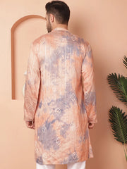 Men's Peach Tei-Dye Printed Kurtas-KO-5058Peach