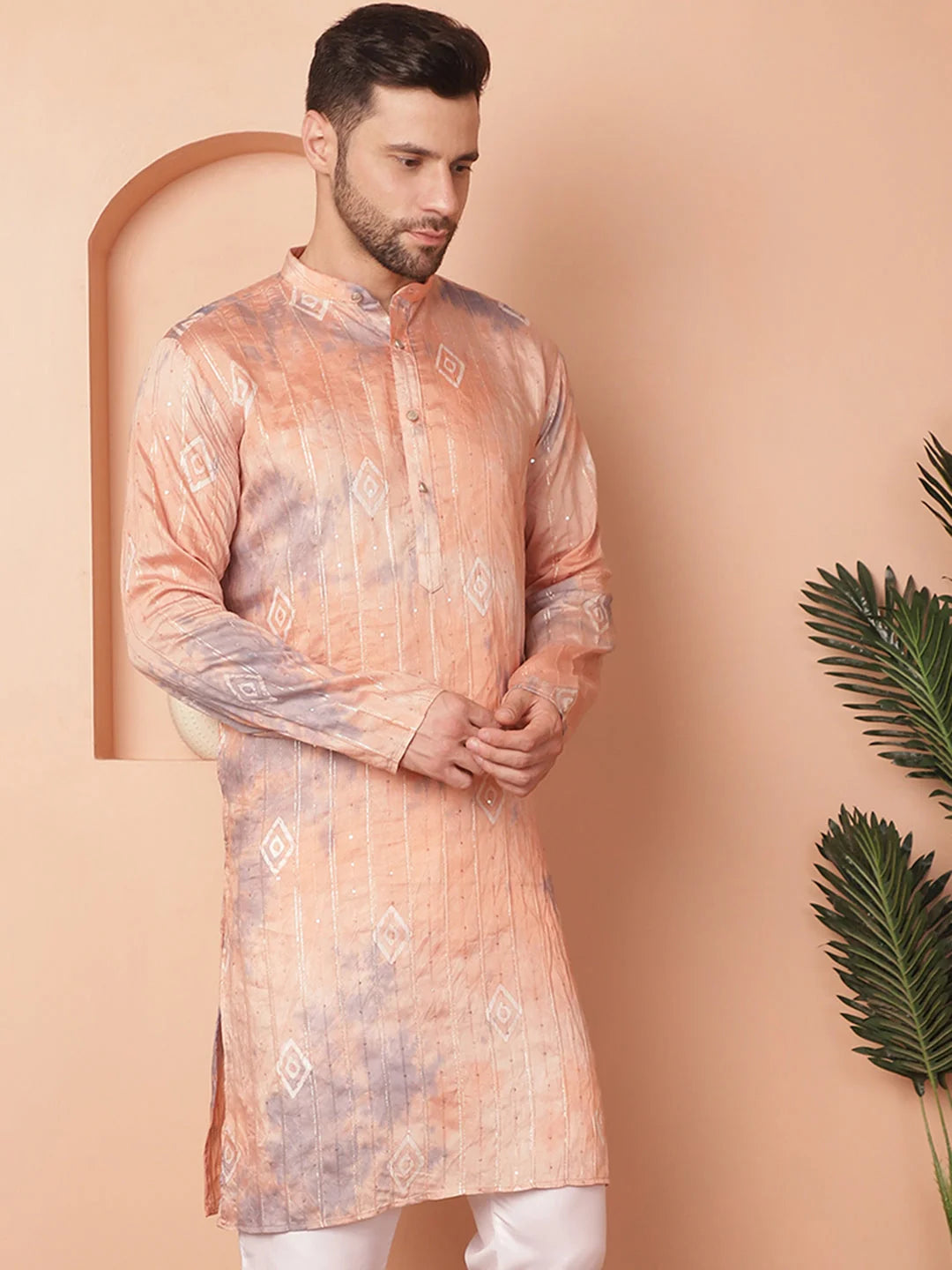 Peach Tie-Dye Men's Kurta - Indian Kurta for Men