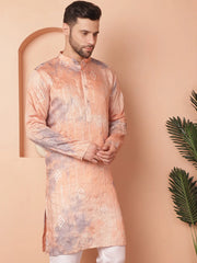 Men's Peach Tei-Dye Printed Kurtas-KO-5058Peach