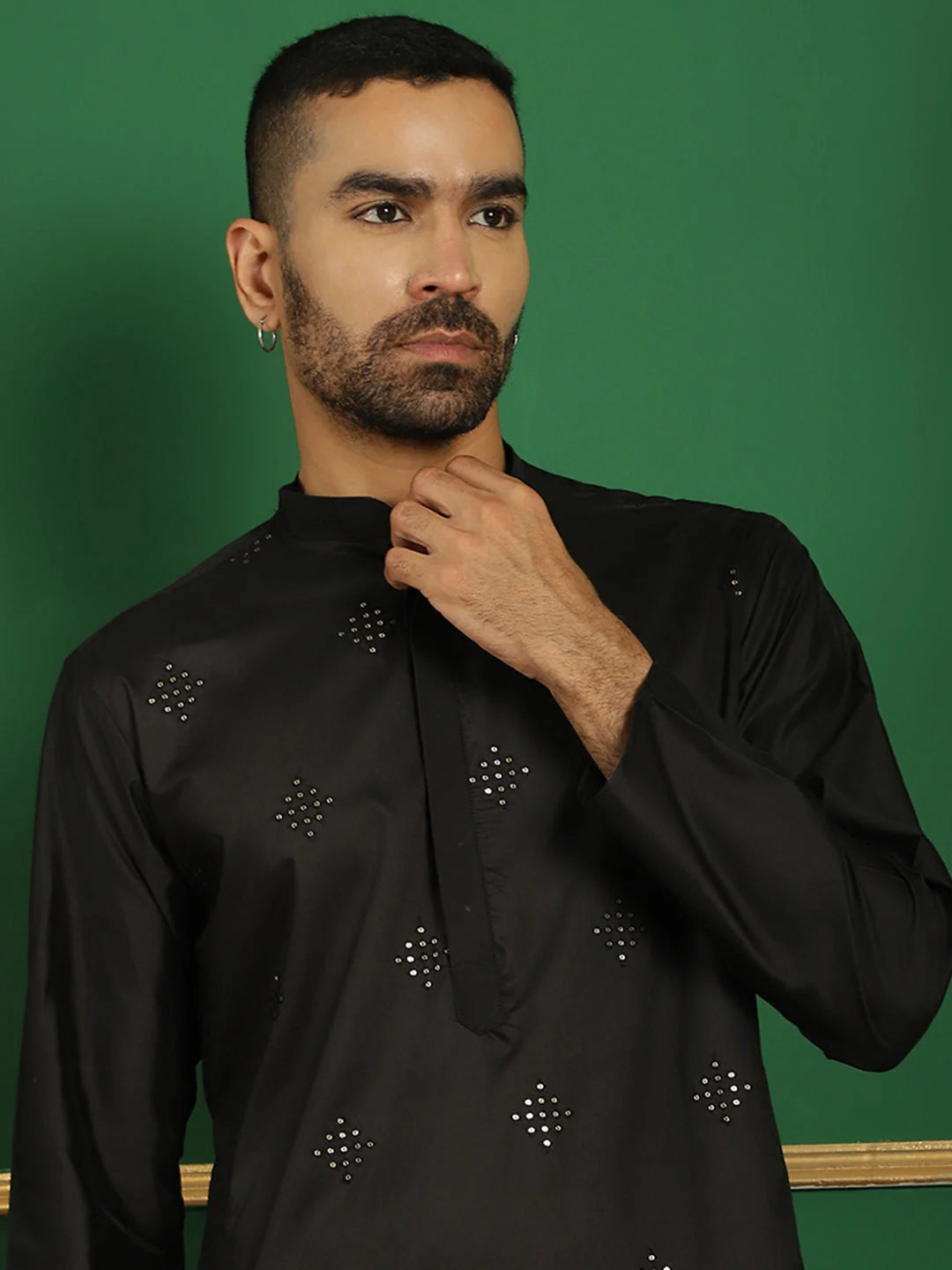Men's Black Geometric Printed Kurta | Cotton Indian Kurta