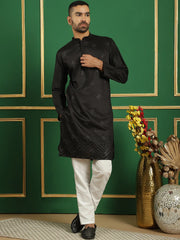 Men's Geometric Printed Kurtas-KO-5059Black