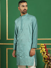 Men Purple Embroidered and Sequence Kurtas-KO-5059Blue