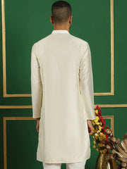 Men Pista Green Embroidered and Sequence Kurtas-KO-5059Cream