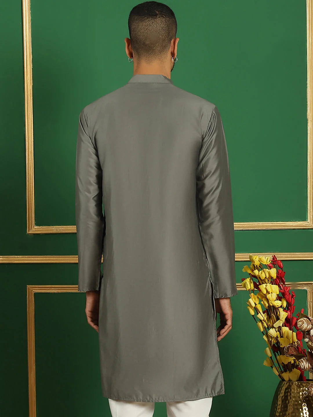 Yellow Embroidered Silk Kurta - Indian Kurta for Men