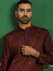 Men Black Embroidered and Sequence Kurtas-KO-5059Maroon