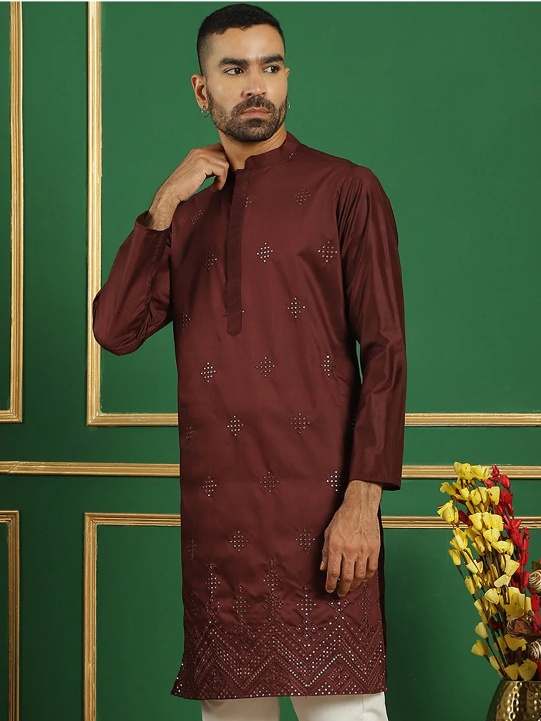Black Embroidered Silk Kurta - Indian Kurta for Men