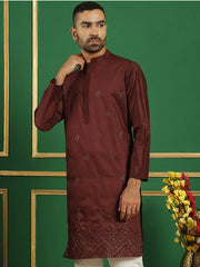Men Black Embroidered and Sequence Kurtas-KO-5059Maroon
