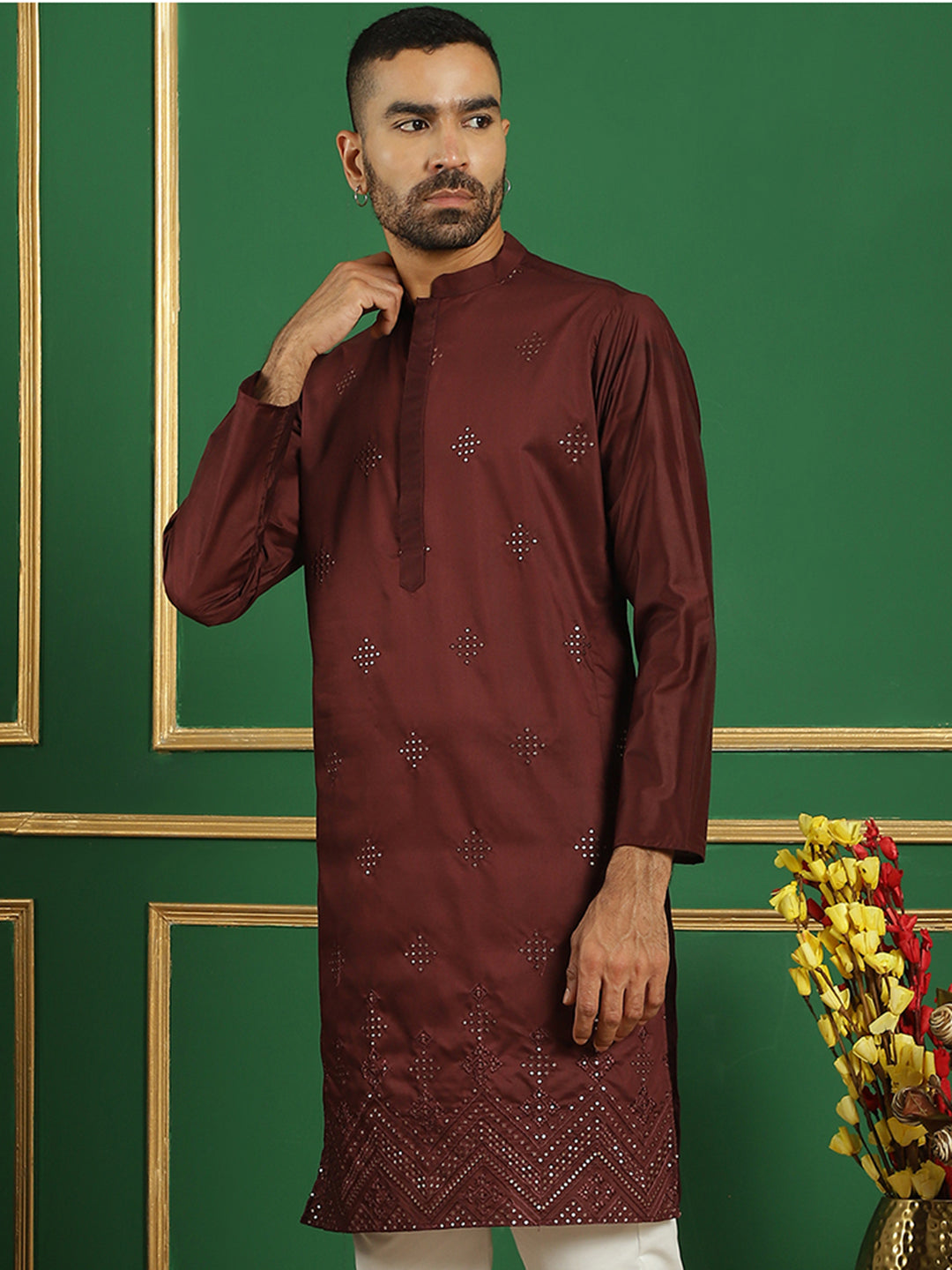 Black Embroidered Silk Kurta - Indian Kurta for Men