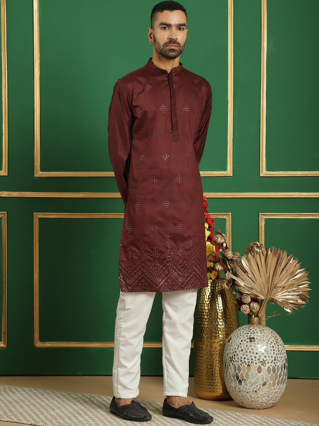 Black Embroidered Silk Kurta - Indian Kurta for Men