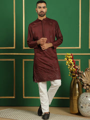 Men Black Embroidered and Sequence Kurtas-KO-5059Maroon
