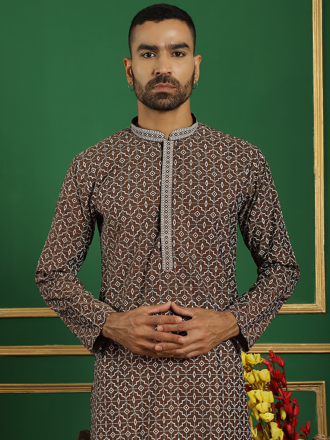 DesiQlo Men Printed Kurta Only - Brown - KO_5060Brown_S