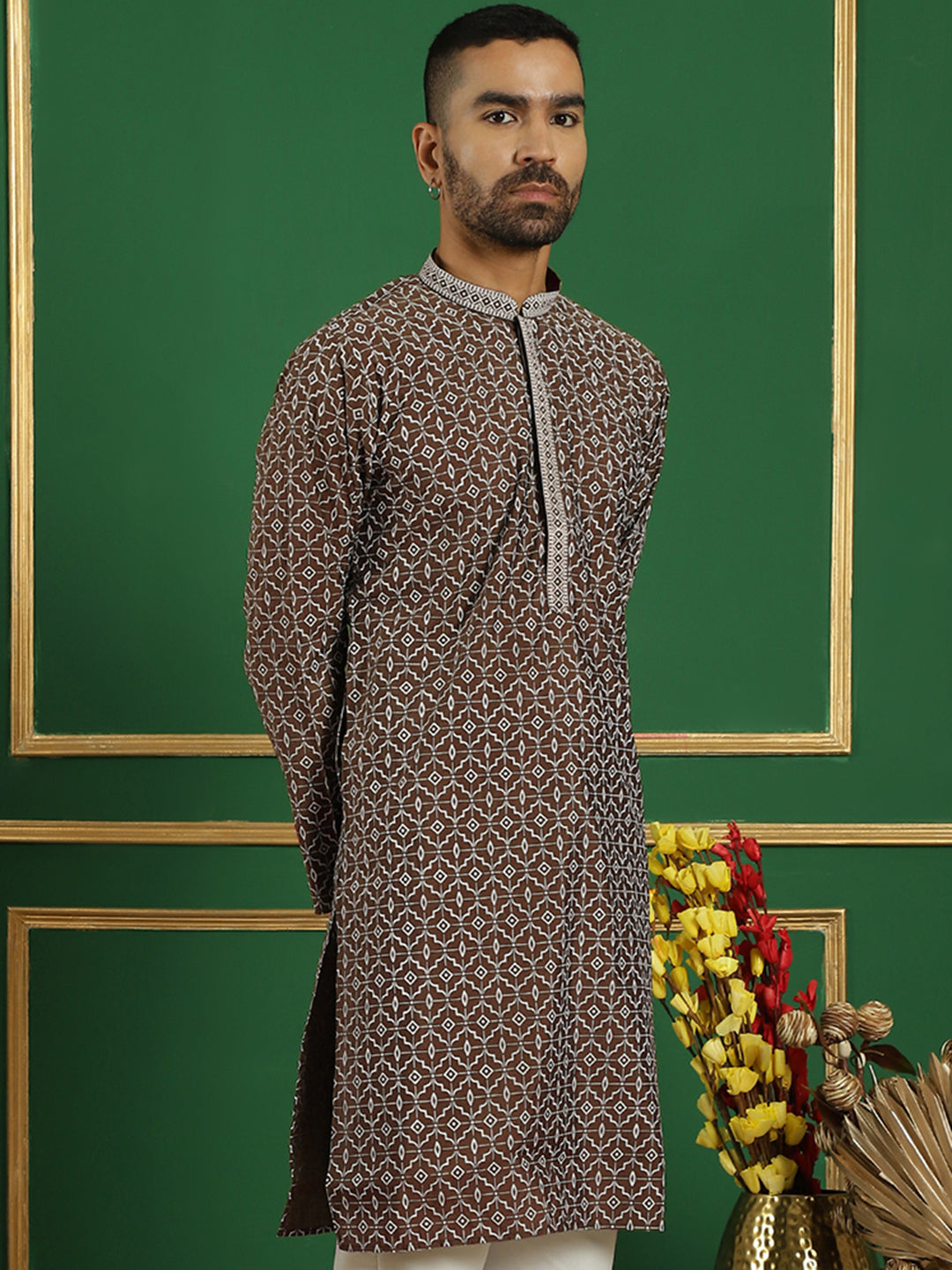 DesiQlo Men Printed Kurta Only - Brown - KO_5060Brown_S