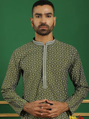 Men Purple Embroidered and Sequence Kurtas-KO-5060Olive